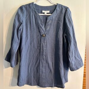 J.Jill Pure Jill Blue Cotton-Gauze One-Button Tunic Top Women's Size Small